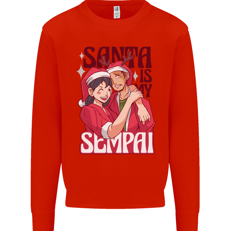 Santa is My Sempai Funny Anime Christmas Xmas Mens Sweatshirt Jumper Bright Red