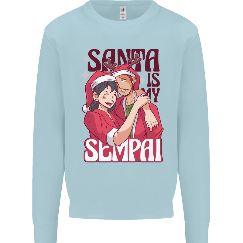 Santa is My Sempai Funny Anime Christmas Xmas Mens Sweatshirt Jumper Light Blue