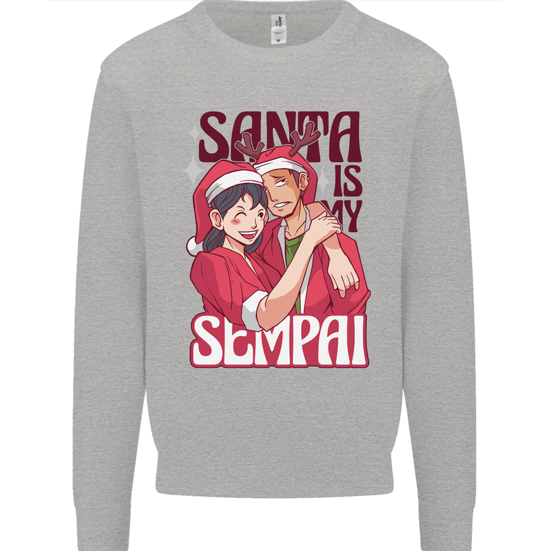 Santa is My Sempai Funny Anime Christmas Xmas Mens Sweatshirt Jumper Sports Grey
