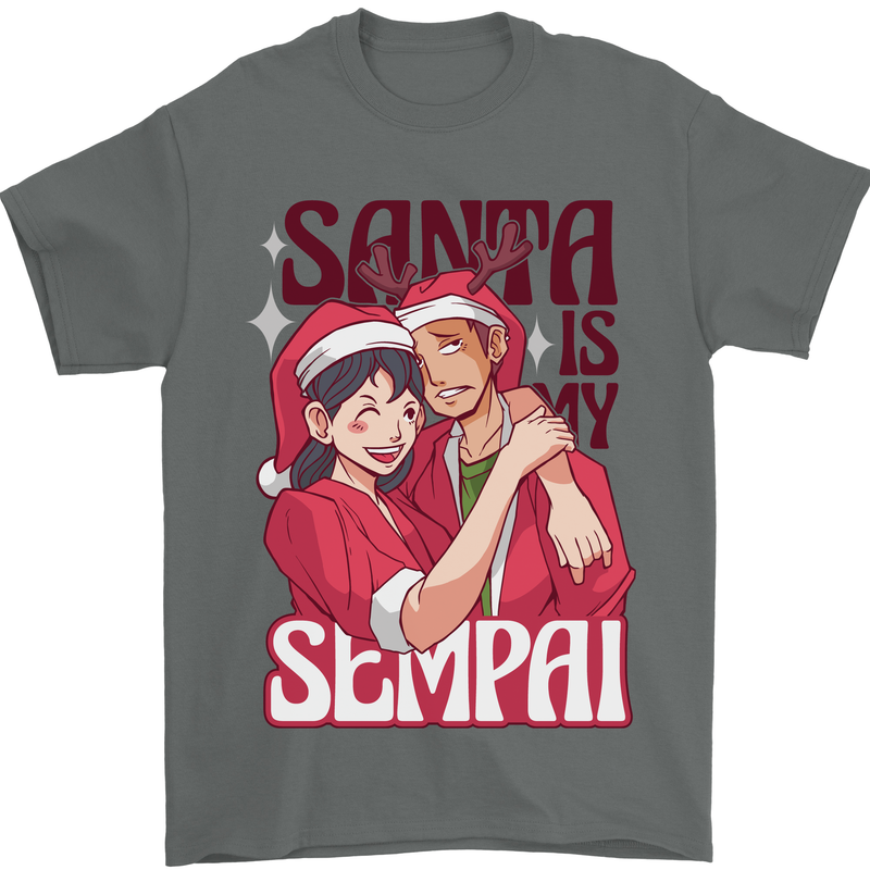Santa is My Sempai Funny Anime Christmas Xmas Mens T-Shirt 100% Cotton Charcoal