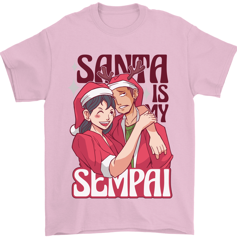 Santa is My Sempai Funny Anime Christmas Xmas Mens T-Shirt 100% Cotton Light Pink