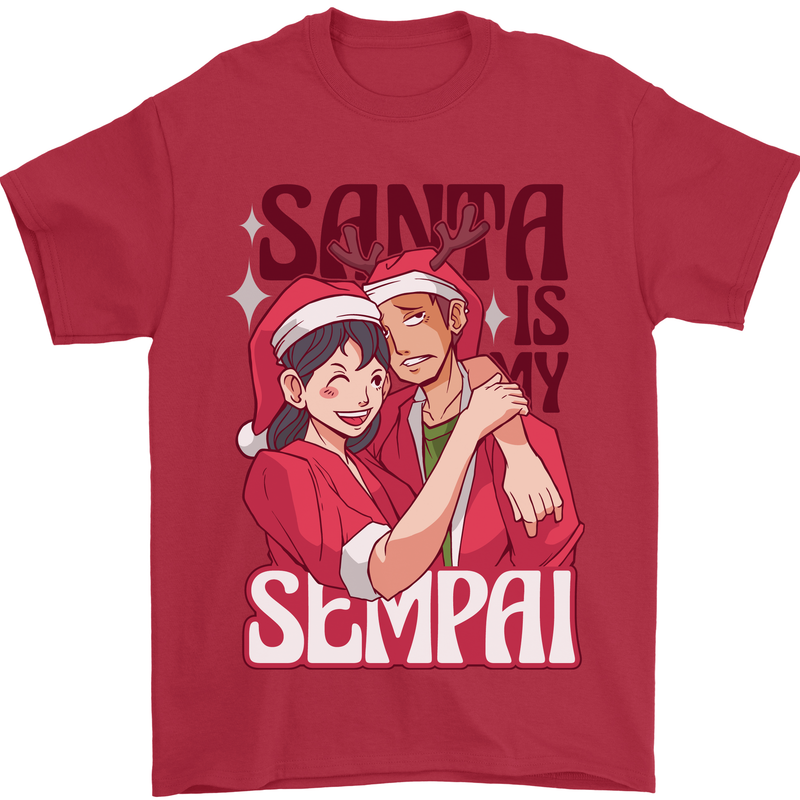 Santa is My Sempai Funny Anime Christmas Xmas Mens T-Shirt 100% Cotton Red