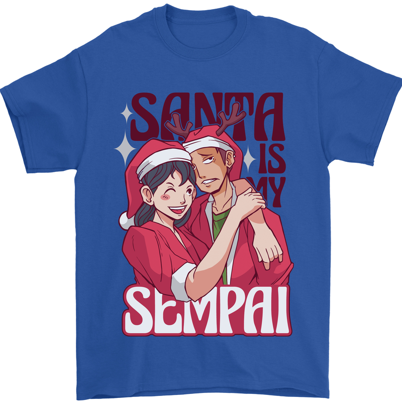 Santa is My Sempai Funny Anime Christmas Xmas Mens T-Shirt 100% Cotton Royal Blue