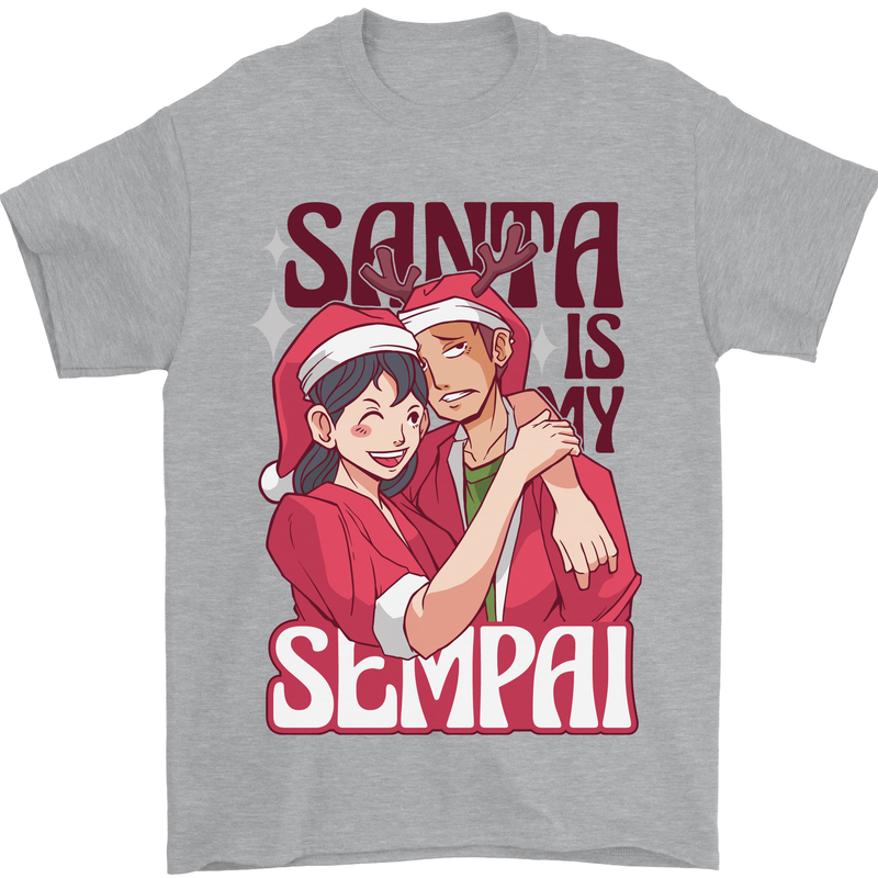 Santa is My Sempai Funny Anime Christmas Xmas Mens T-Shirt 100% Cotton Sports Grey