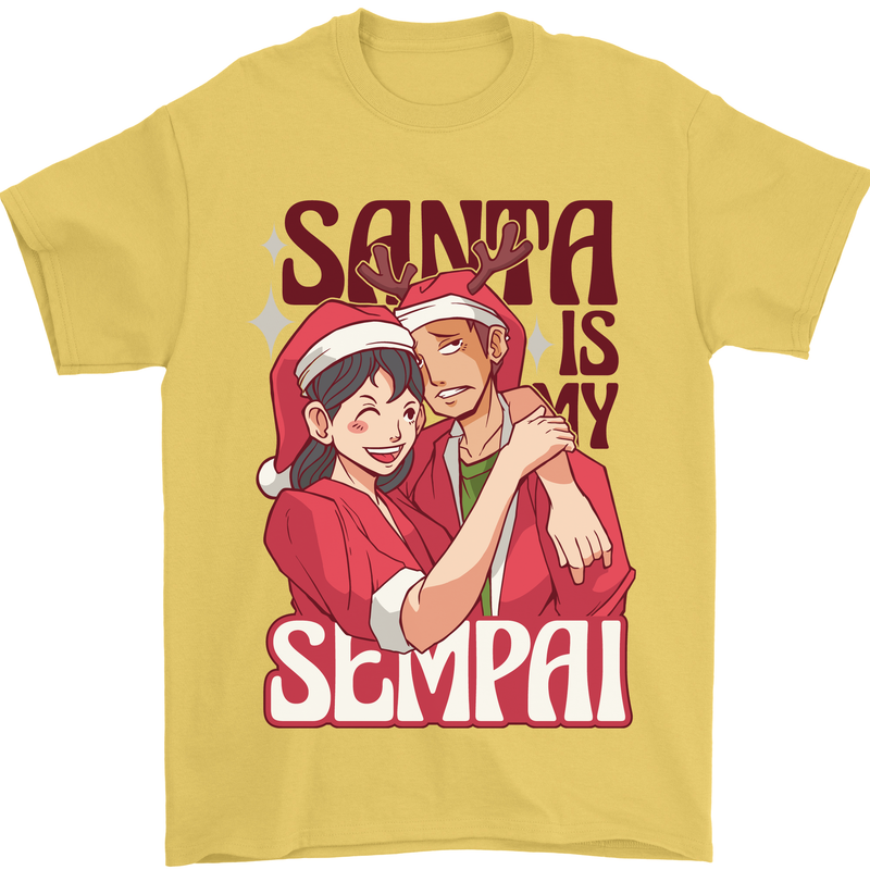 Santa is My Sempai Funny Anime Christmas Xmas Mens T-Shirt 100% Cotton Yellow