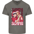 Santa is My Sempai Funny Anime Christmas Xmas Mens V-Neck Cotton T-Shirt Charcoal