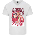 Santa is My Sempai Funny Anime Christmas Xmas Mens V-Neck Cotton T-Shirt White