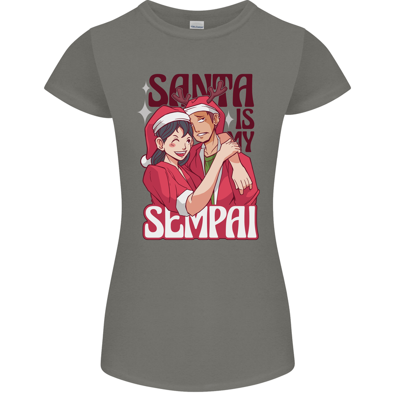 Santa is My Sempai Funny Anime Christmas Xmas Womens Petite Cut T-Shirt Charcoal
