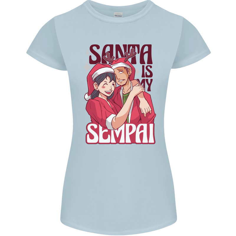 Santa is My Sempai Funny Anime Christmas Xmas Womens Petite Cut T-Shirt Light Blue
