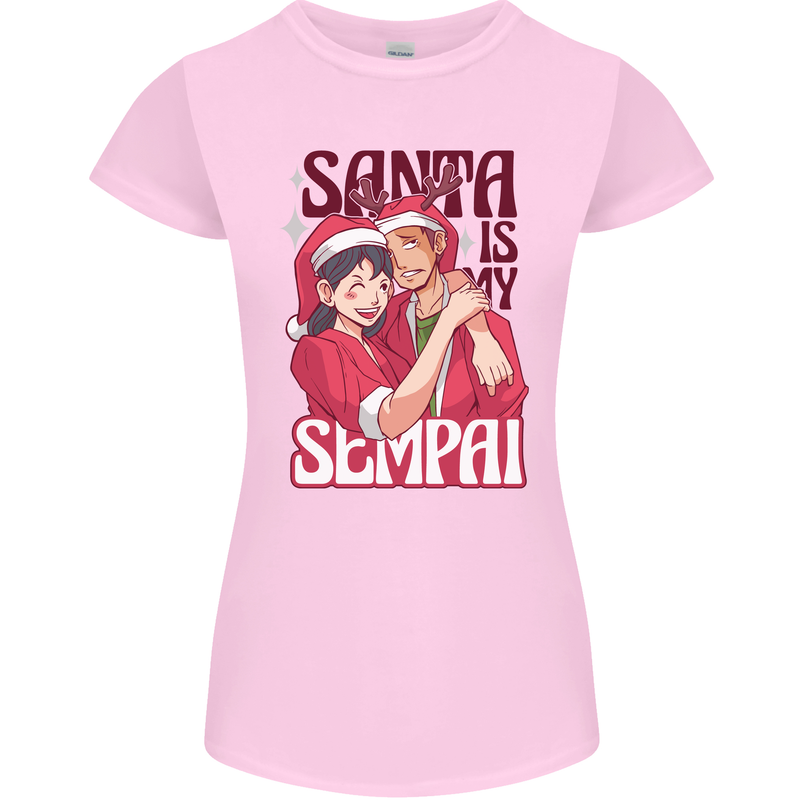 Santa is My Sempai Funny Anime Christmas Xmas Womens Petite Cut T-Shirt Light Pink