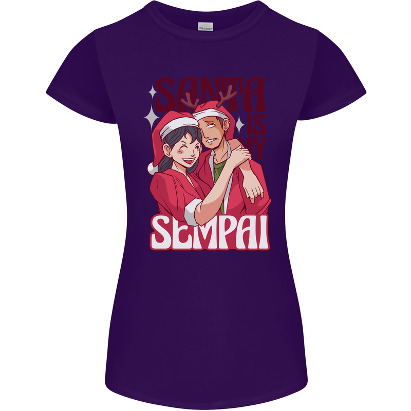 Santa is My Sempai Funny Anime Christmas Xmas Womens Petite Cut T-Shirt Purple