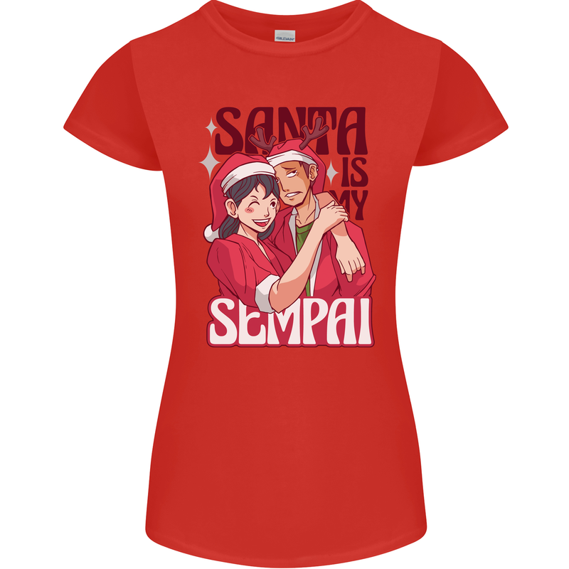 Santa is My Sempai Funny Anime Christmas Xmas Womens Petite Cut T-Shirt Red