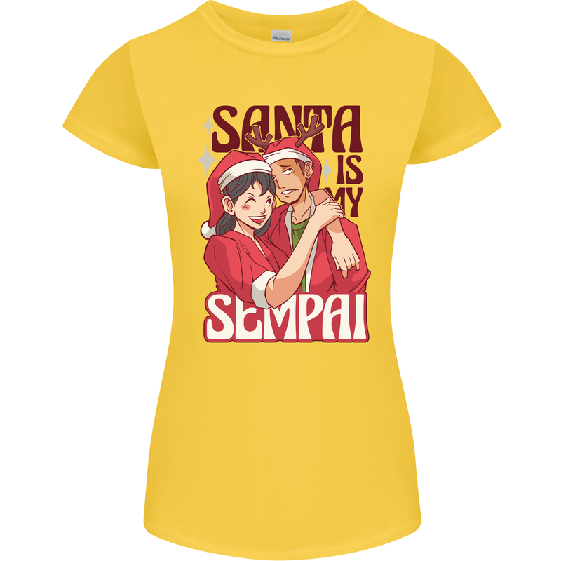 Santa is My Sempai Funny Anime Christmas Xmas Womens Petite Cut T-Shirt Yellow