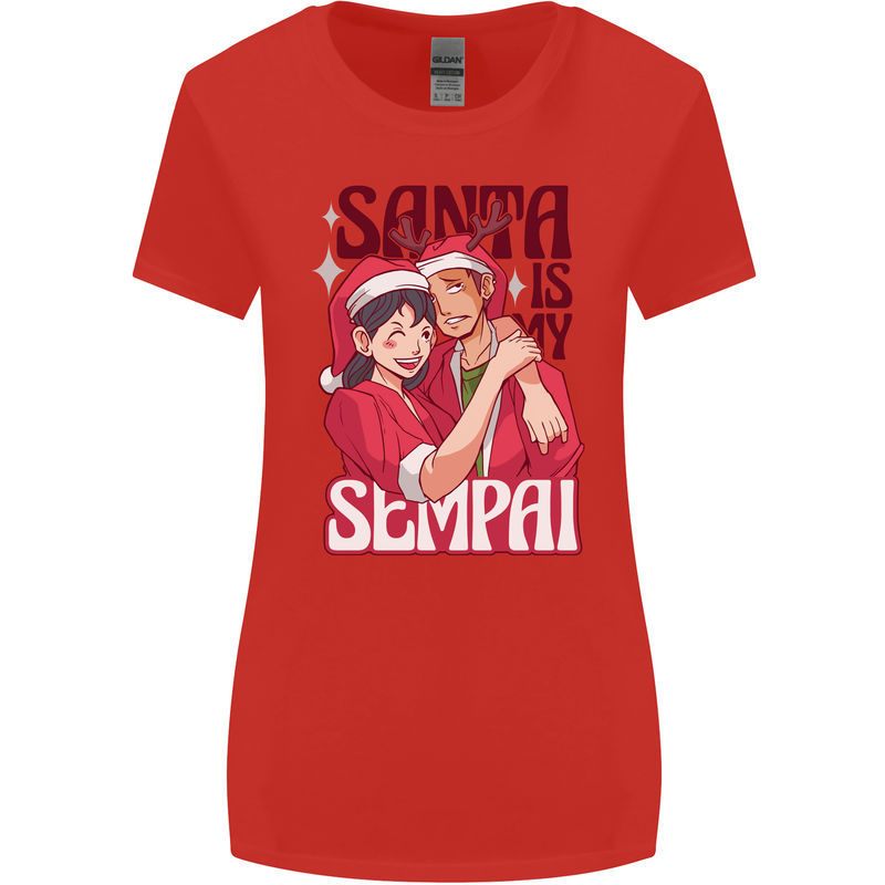 Santa is My Sempai Funny Anime Christmas Xmas Womens Wider Cut T-Shirt Red