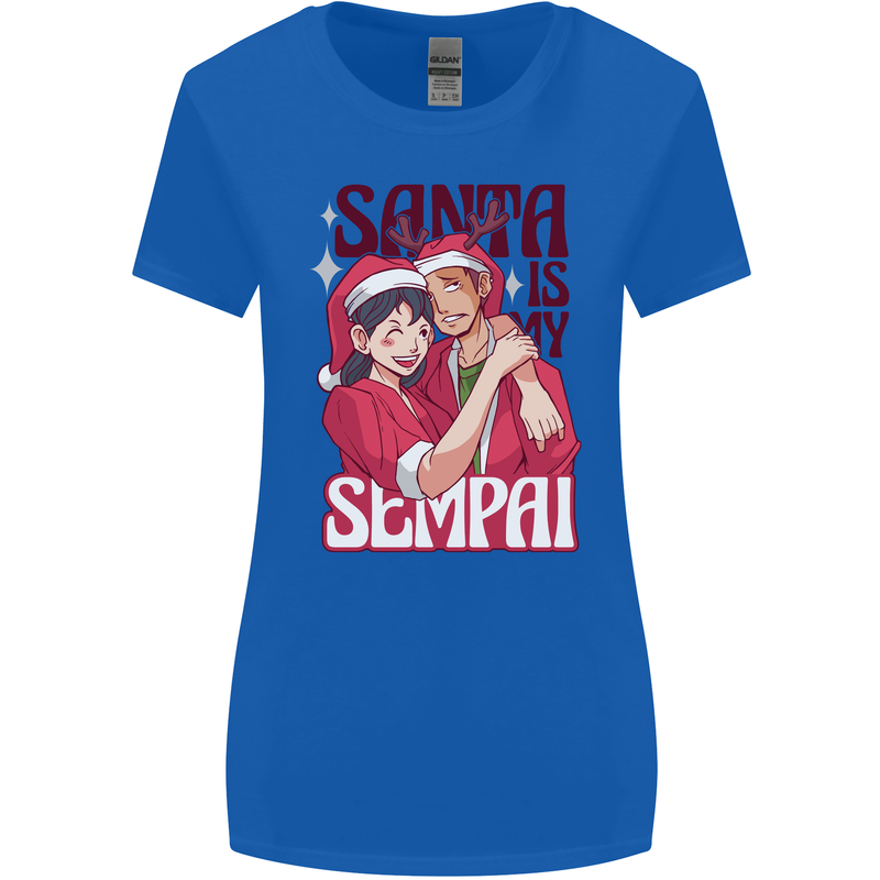 Santa is My Sempai Funny Anime Christmas Xmas Womens Wider Cut T-Shirt Royal Blue