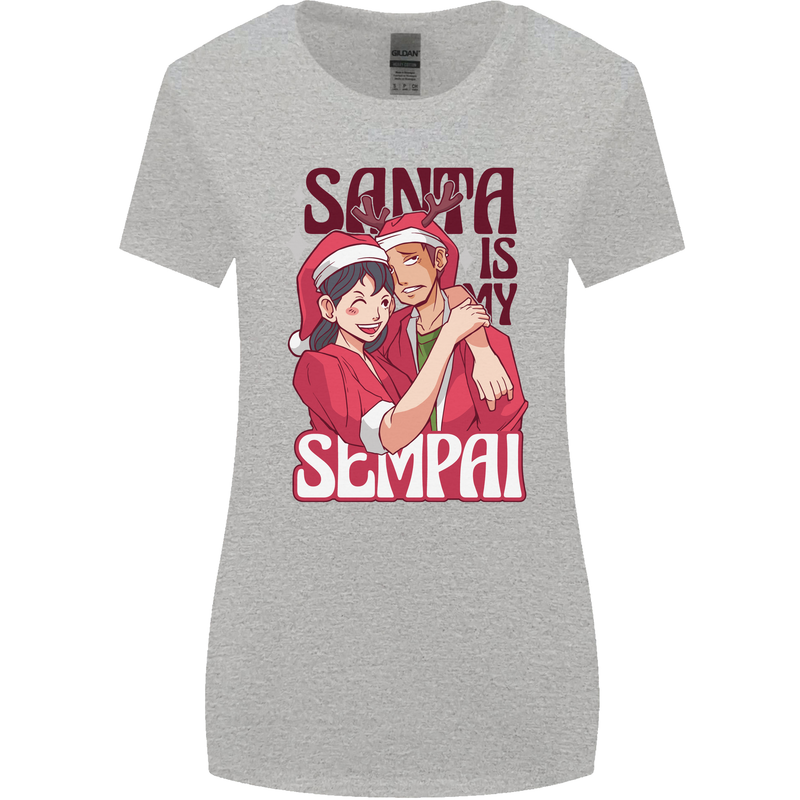 Santa is My Sempai Funny Anime Christmas Xmas Womens Wider Cut T-Shirt Sports Grey