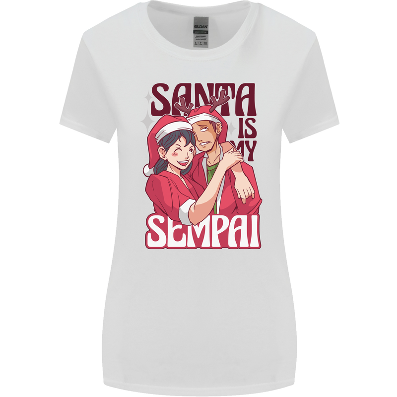 Santa is My Sempai Funny Anime Christmas Xmas Womens Wider Cut T-Shirt White