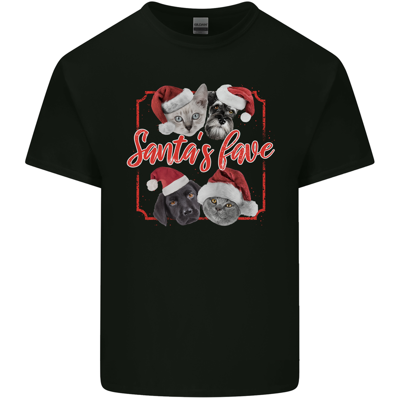 Santa's Fave Cats and Dogs Christmas Xmas Kids T-Shirt Childrens Black