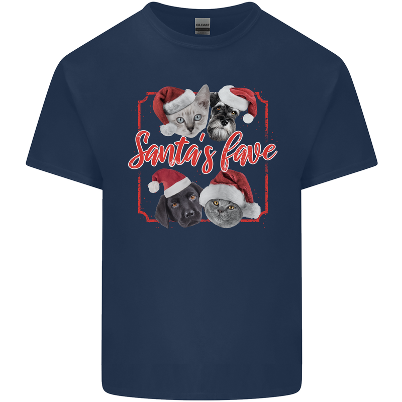 Santa's Fave Cats and Dogs Christmas Xmas Kids T-Shirt Childrens Navy Blue