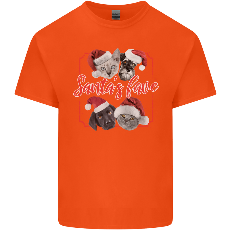 Santa's Fave Cats and Dogs Christmas Xmas Kids T-Shirt Childrens Orange