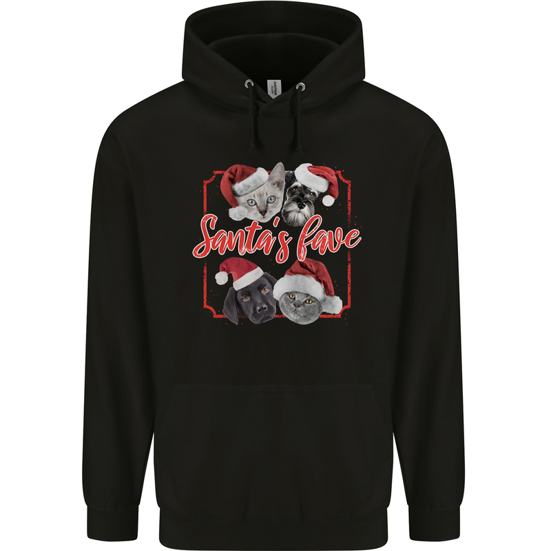 Santa's Fave Cats and Dogs Christmas Xmas Mens 80% Cotton Hoodie Black
