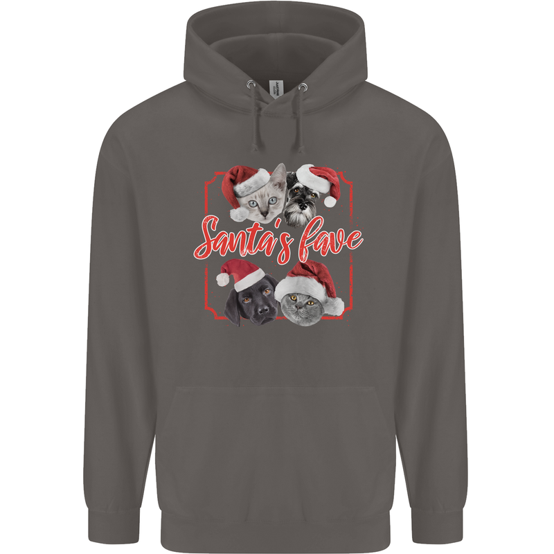 Santa's Fave Cats and Dogs Christmas Xmas Mens 80% Cotton Hoodie Charcoal
