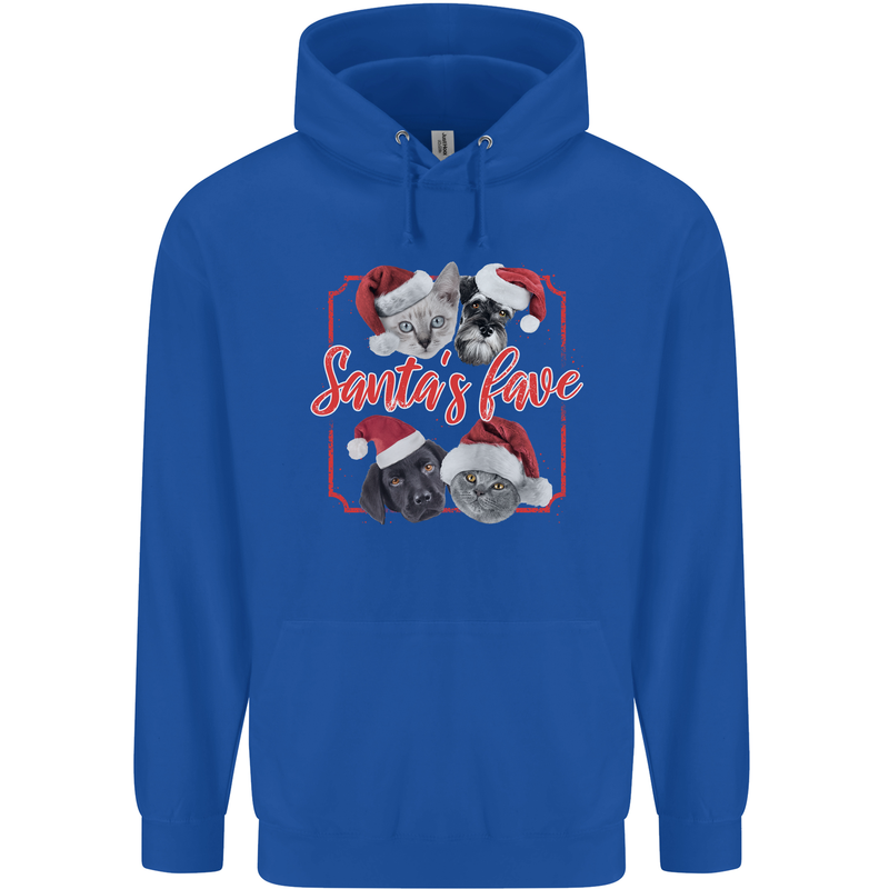 Santa's Fave Cats and Dogs Christmas Xmas Mens 80% Cotton Hoodie Royal Blue