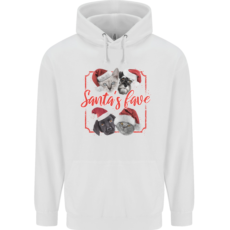 Santa's Fave Cats and Dogs Christmas Xmas Mens 80% Cotton Hoodie White