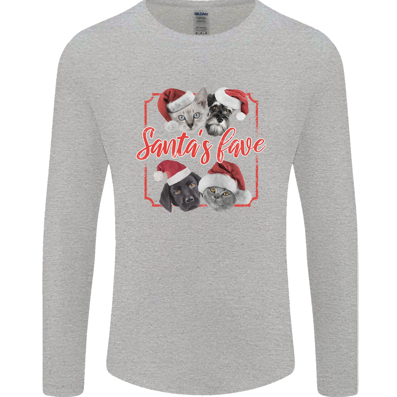 Santa's Fave Cats and Dogs Christmas Xmas Mens Long Sleeve T-Shirt Sports Grey