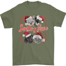 Santa's Fave Cats and Dogs Christmas Xmas Mens T-Shirt 100% Cotton Military Green