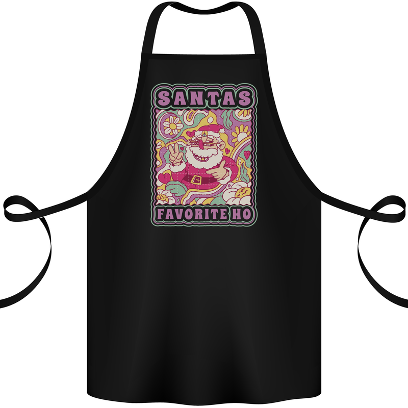 Santa's Favourite HO Funny Hippy Trippy Christmas Cotton Apron 100% Organic Black