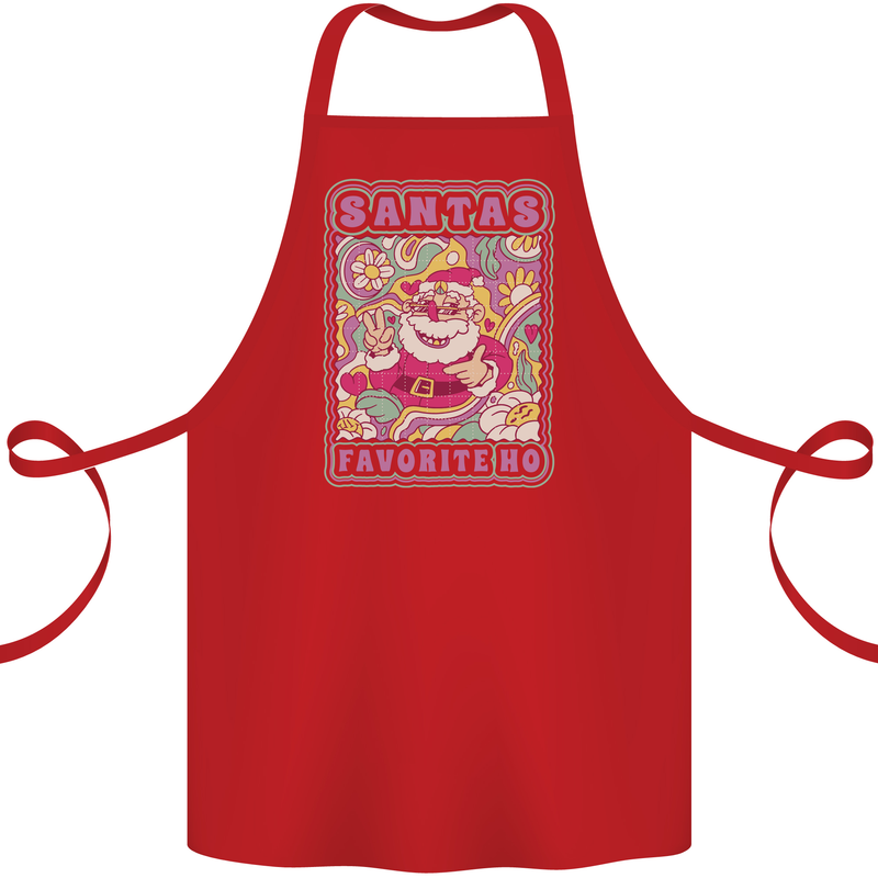 Santa's Favourite HO Funny Hippy Trippy Christmas Cotton Apron 100% Organic Red