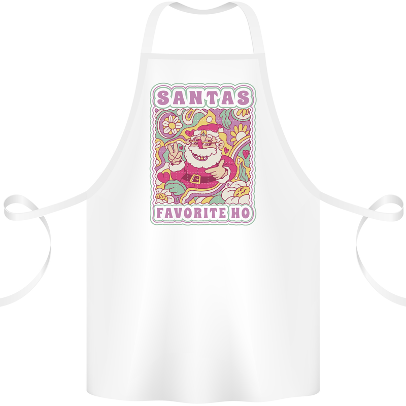 Santa's Favourite HO Funny Hippy Trippy Christmas Cotton Apron 100% Organic White