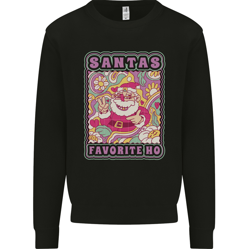 Santa's Favourite HO Funny Hippy Trippy Christmas Kids Sweatshirt Jumper Black