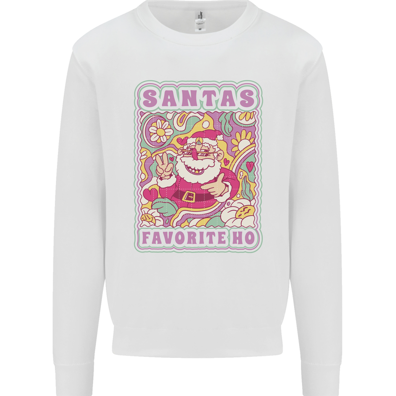 Santa's Favourite HO Funny Hippy Trippy Christmas Kids Sweatshirt Jumper White