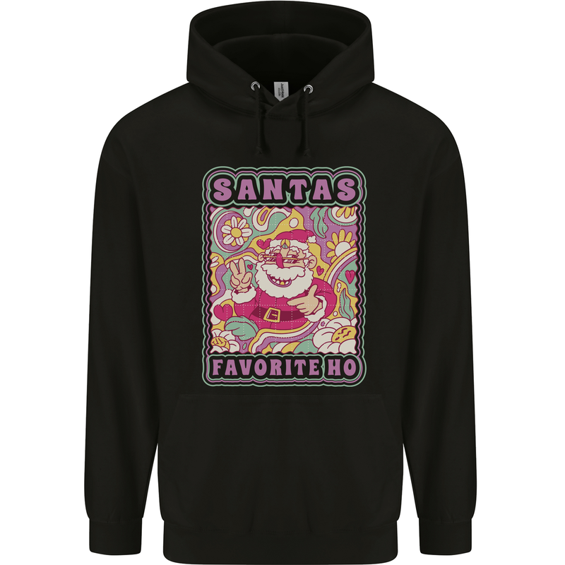 Santa's Favourite HO Funny Hippy Trippy Christmas Mens 80% Cotton Hoodie Black