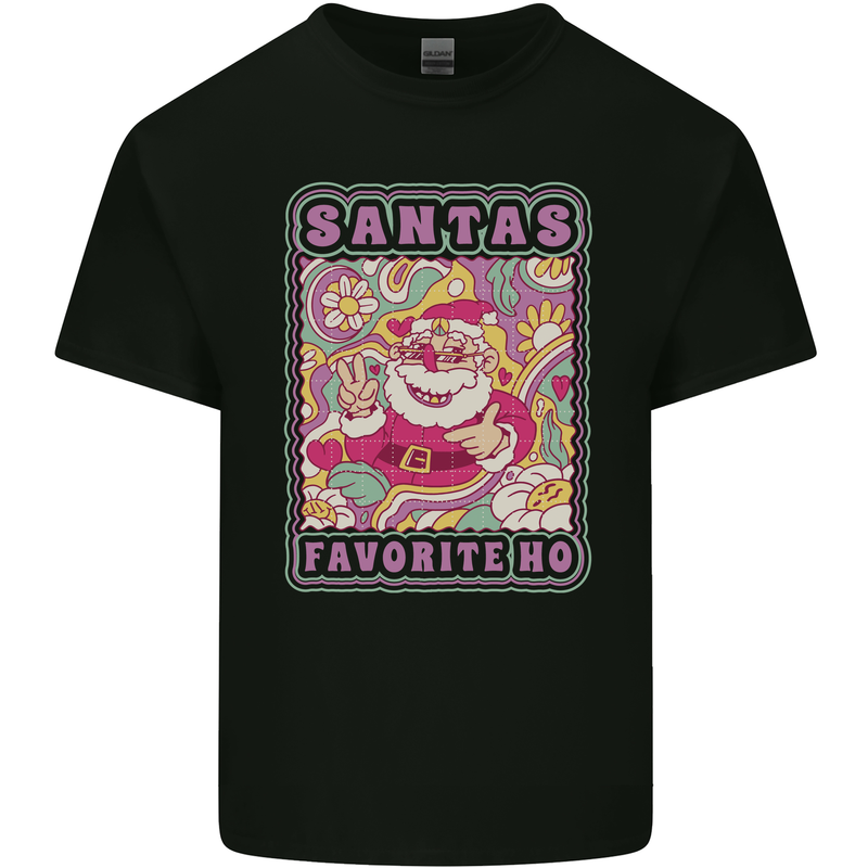 Santa's Favourite HO Funny Hippy Trippy Christmas Mens Cotton T-Shirt Tee Top Black