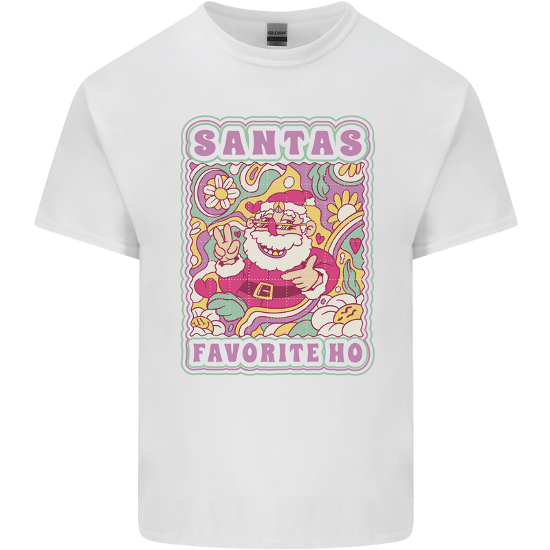 Santa's Favourite HO Funny Hippy Trippy Christmas Mens Cotton T-Shirt Tee Top White