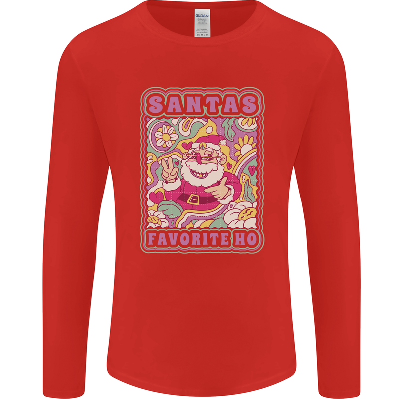 Santa's Favourite HO Funny Hippy Trippy Christmas Mens Long Sleeve T-Shirt Red