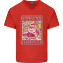 Santa's Favourite HO Funny Hippy Trippy Christmas Mens V-Neck Cotton T-Shirt Red