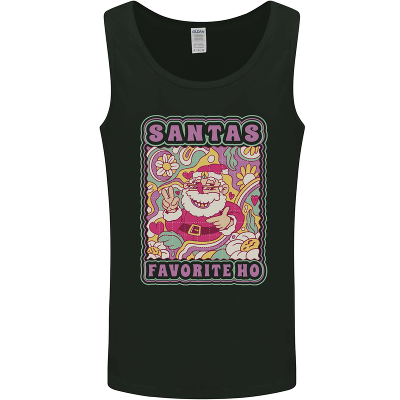 Santa's Favourite HO Funny Hippy Trippy Christmas Mens Vest Tank Top Black