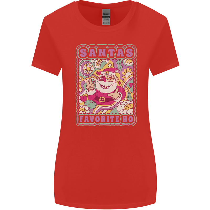 Santa's Favourite HO Funny Hippy Trippy Christmas Womens Wider Cut T-Shirt Red