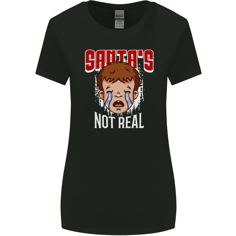 Santa's Not Real Funny Christmas Bah Humbug Xmas Womens Wider Cut T-Shirt Black