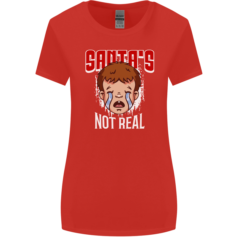 Santa's Not Real Funny Christmas Bah Humbug Xmas Womens Wider Cut T-Shirt Red