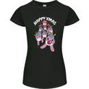 Santa's Sleight Pulled By Christmas Unicorns Xmas Womens Petite Cut T-Shirt Black