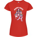 Santa's Sleight Pulled By Christmas Unicorns Xmas Womens Petite Cut T-Shirt Red