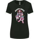 Santa's Sleight Pulled By Christmas Unicorns Xmas Womens Wider Cut T-Shirt Black