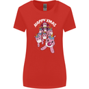 Santa's Sleight Pulled By Christmas Unicorns Xmas Womens Wider Cut T-Shirt Red