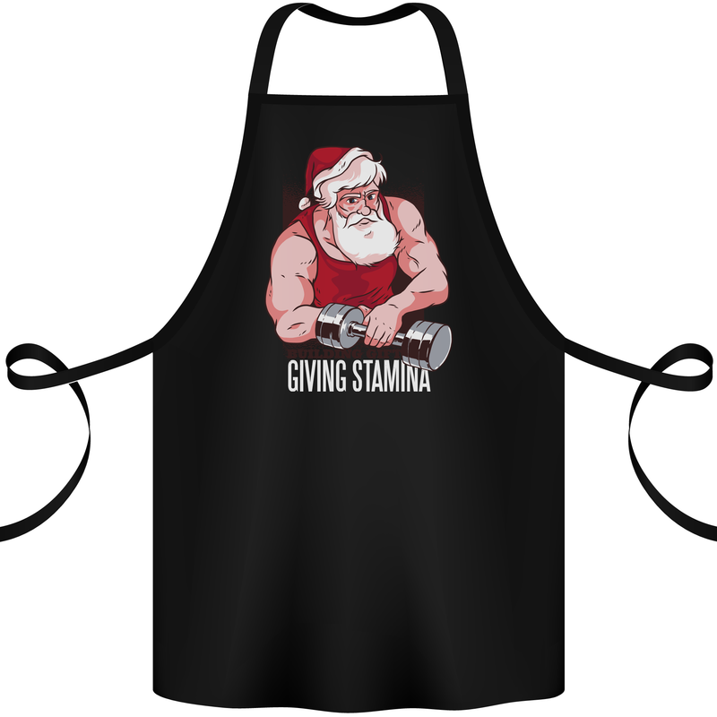 Santa's Workout Funny Christmas Gym Xmas Training Cotton Apron 100% Organic Black