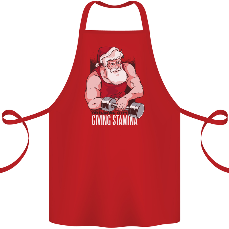Santa's Workout Funny Christmas Gym Xmas Training Cotton Apron 100% Organic Red